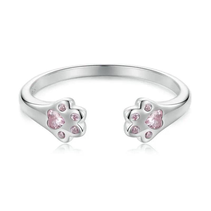 WOSTU 925 Sterling Silver Cat Pet Adjustable Rings For Women Animal Dog Open Ring Family Daughter Birthday Jewelry Girl Gift