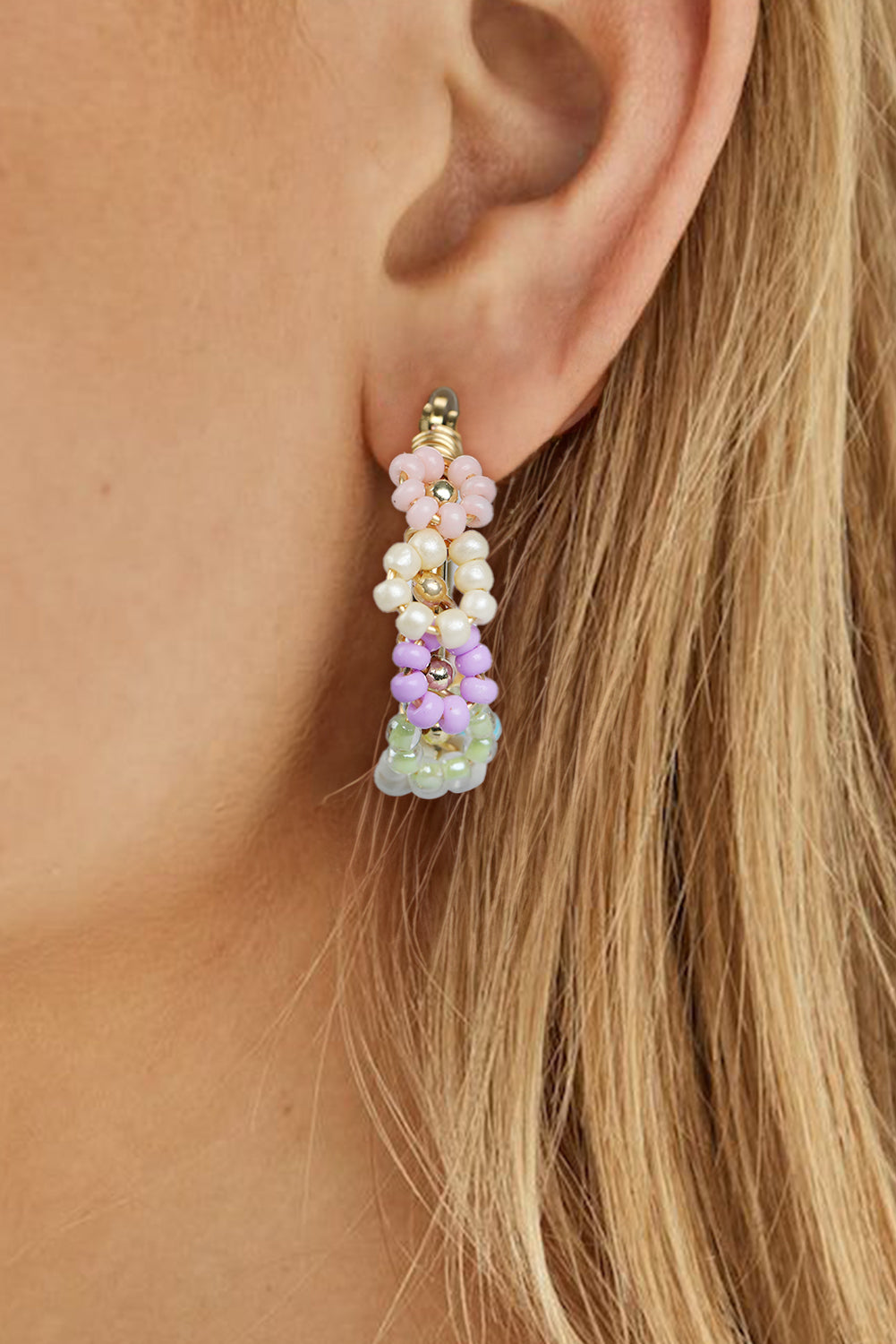 Gold Beaded Flower Hoop Earrings