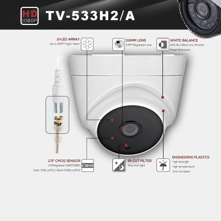533A CE & RoHS Certificated Waterproof 3.6mm 3MP Lens AHD Camera with 2 IR LED Arrays, Support Night Vision & White Balance