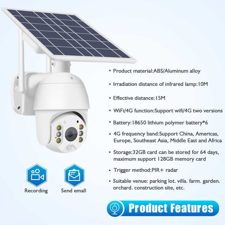 T16 1080P Full HD 4G (US Version) Network Monitoring Solar Powered Camera, Support PIR + Radar Alarm, Night Vision, Two Way Audio, TF Card