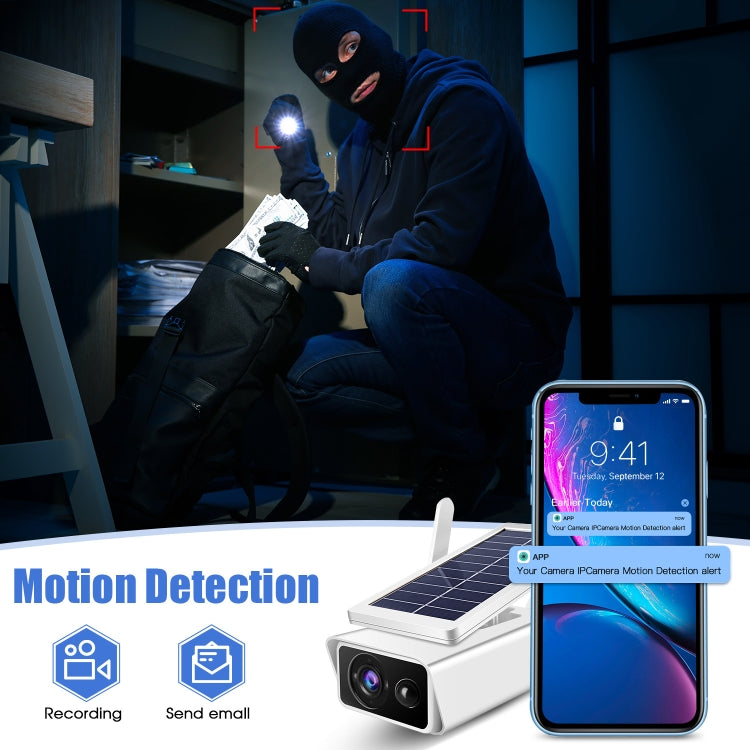 T13-2 1080P HD Solar Powered 2.4GHz WiFi Security Camera with Battery, Support Motion Detection, Night Vision, Two Way Audio, TF Card