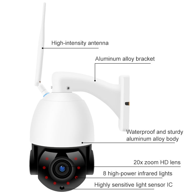 QX5 4G (US Version) 2.0 Million Pixels 1080P HD 20X Zoom Dome Smart Camera, Support Infrared Night Vision / Motion Detection / Voice Intercom / TF Card, AU Plug