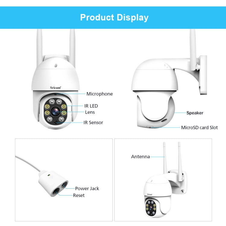Sricam SP028 1080P HD Outdoor PTZ Camera, Support Two Way Audio / Motion Detection / Humanoid Detection / Color Night Vision / TF Card, UK Plug