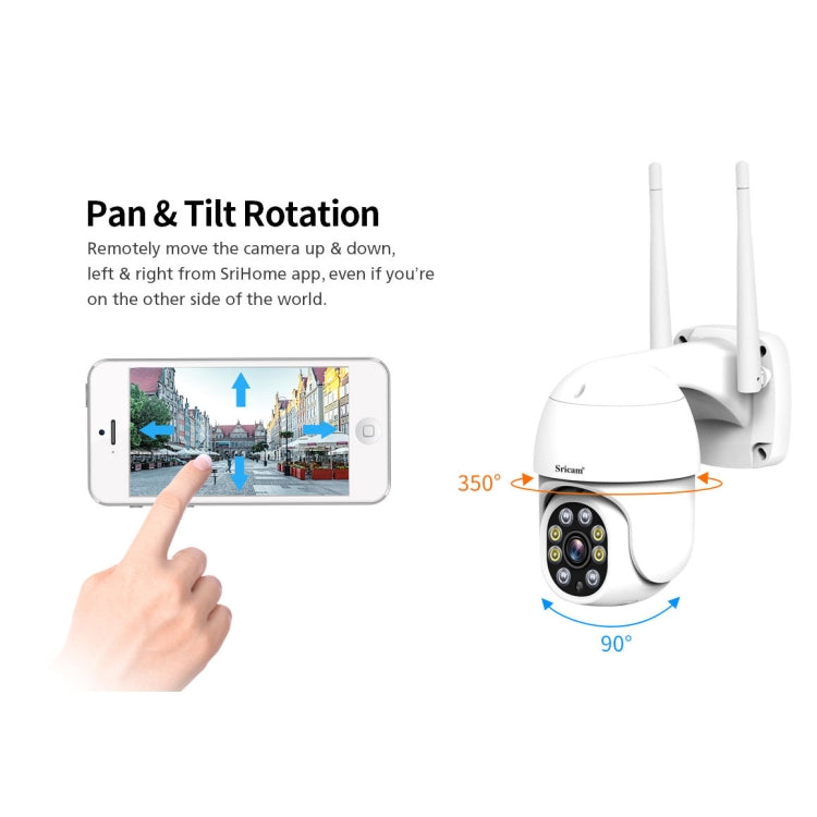 Sricam SP028 1080P HD Outdoor PTZ Camera, Support Two Way Audio / Motion Detection / Humanoid Detection / Color Night Vision / TF Card, EU Plug
