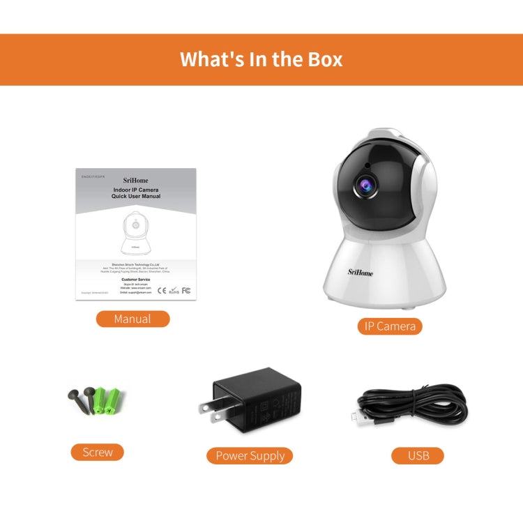 SriHome SH025 2.0 Million Pixels 1080P HD AI Auto-tracking IP Camera, Support Two Way Audio / Motion Tracking / Humanoid Detection / Night Vision / TF Card, US Plug