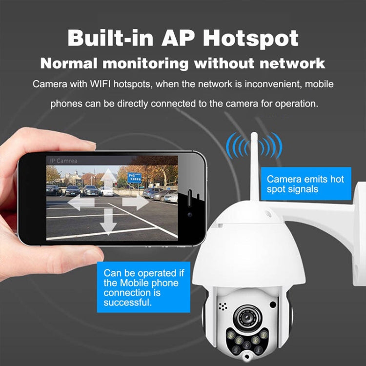 Wireless Surveillance Camera HD PTZ Home Security Outdoor IP66 Waterproof Network Dome Camera, Support Night Vision & Motion Detection & TF Card, EU Plug