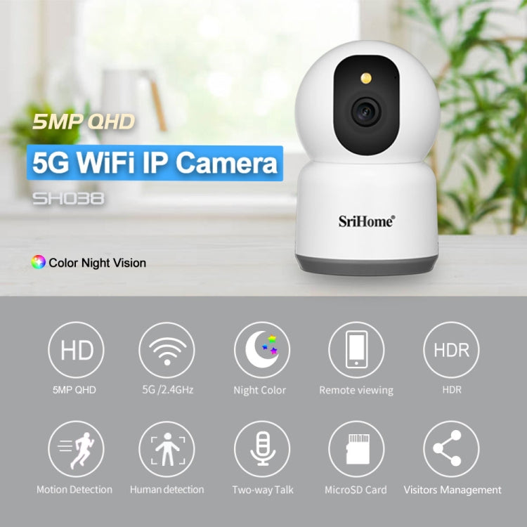SirHome SH038 5MP QHD 5G WiFi IP Camera, Support Night Color & Motion Detection & Two Way Talk & Human Detection & TF Card, EU Plug