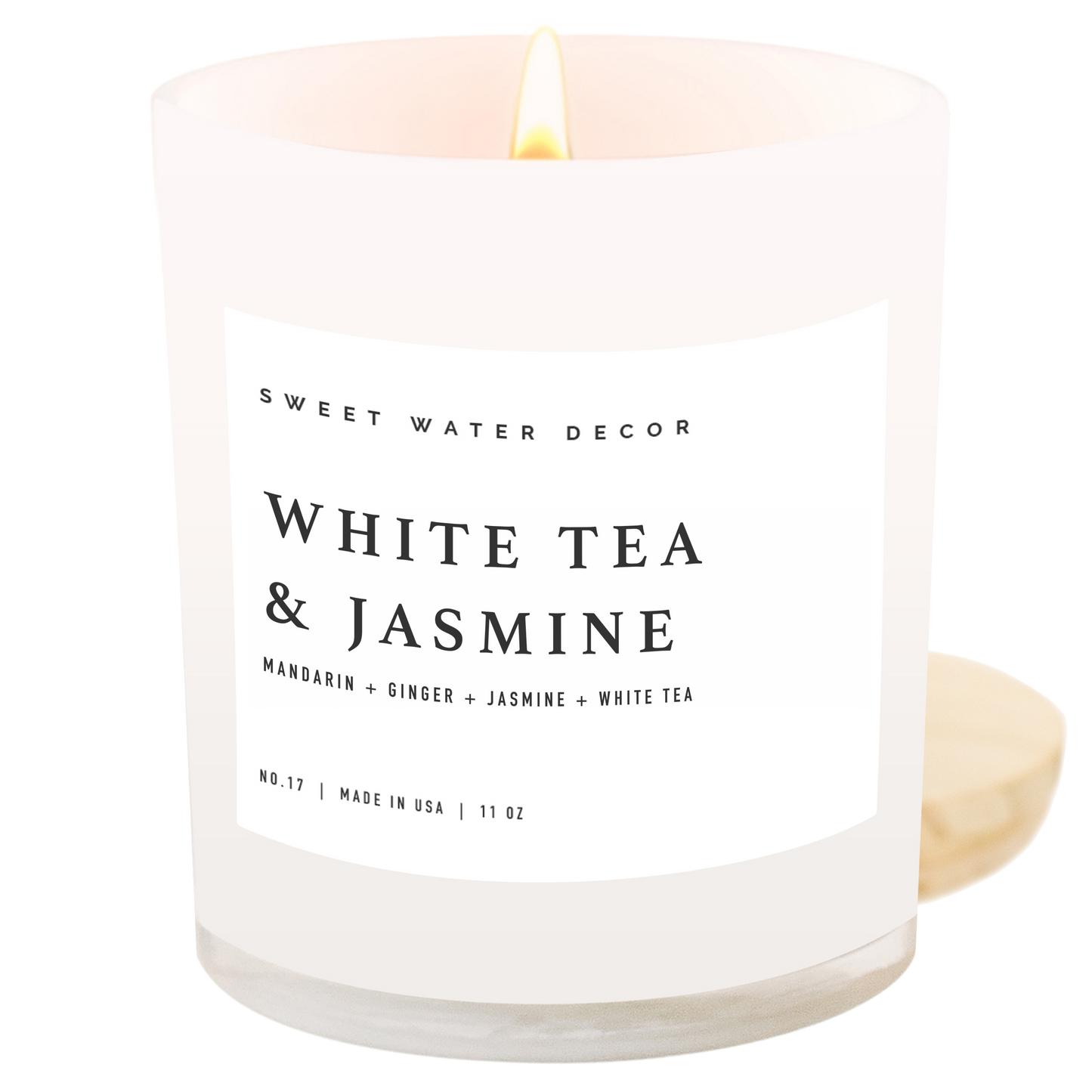 White Tea and Jasmine Soy Candle - White Jar - 11 oz