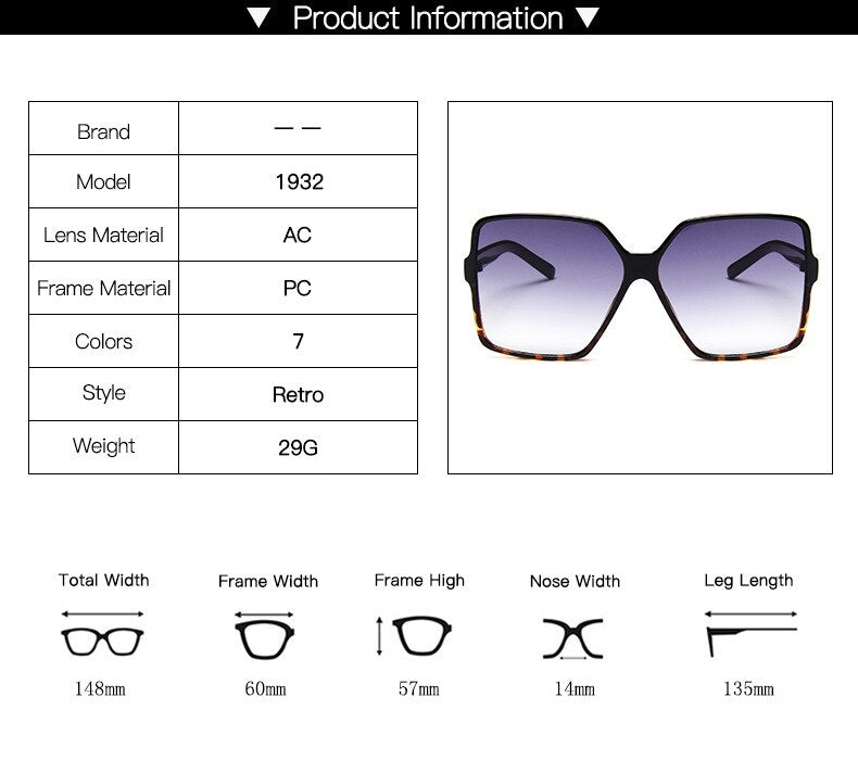 Higody Fashion Women Oversize Sunglasses Gradient Plastic Brand Designer Female Sun Glasses UV400 lentes