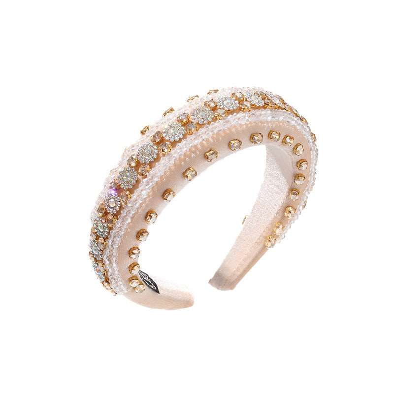 Retro Baroque colored glass drill sponge hair hoop