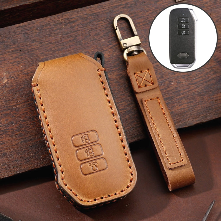For Kia 3-button Hallmo Car Cowhide Leather Key Protective Cover Key Case, C115