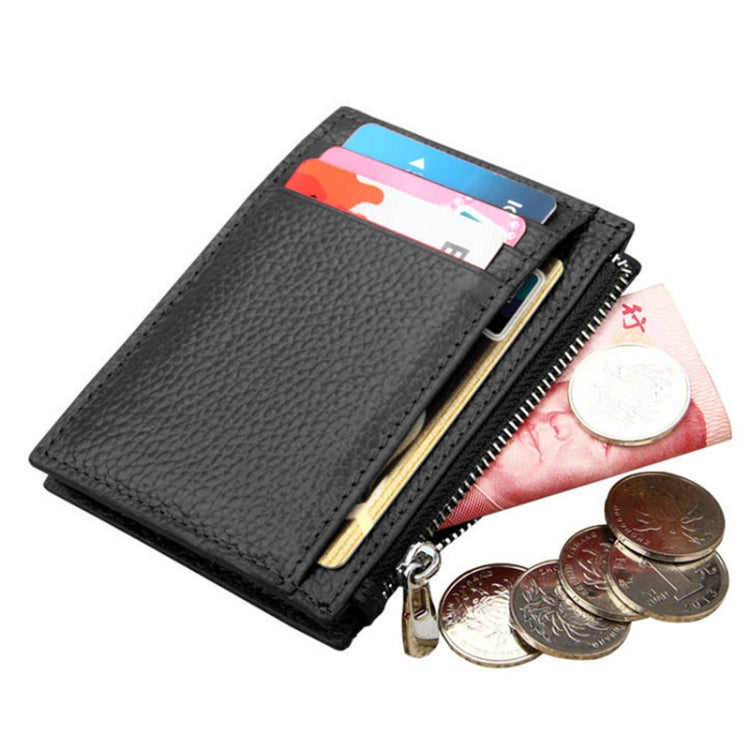 Cowhide Leather Solid Color Zipper Card Holder Wallet RFID Blocking Coin Purse Card Bag Protect Case, Size: 11*8*1.5cm
