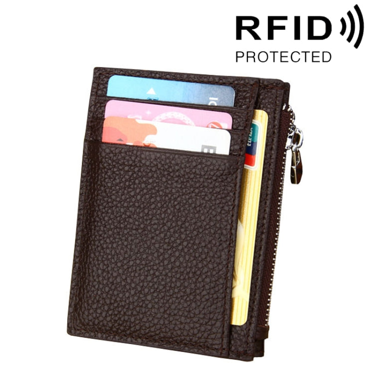 Cowhide Leather Solid Color Zipper Card Holder Wallet RFID Blocking Coin Purse Card Bag Protect Case, Size: 11*8*1.5cm