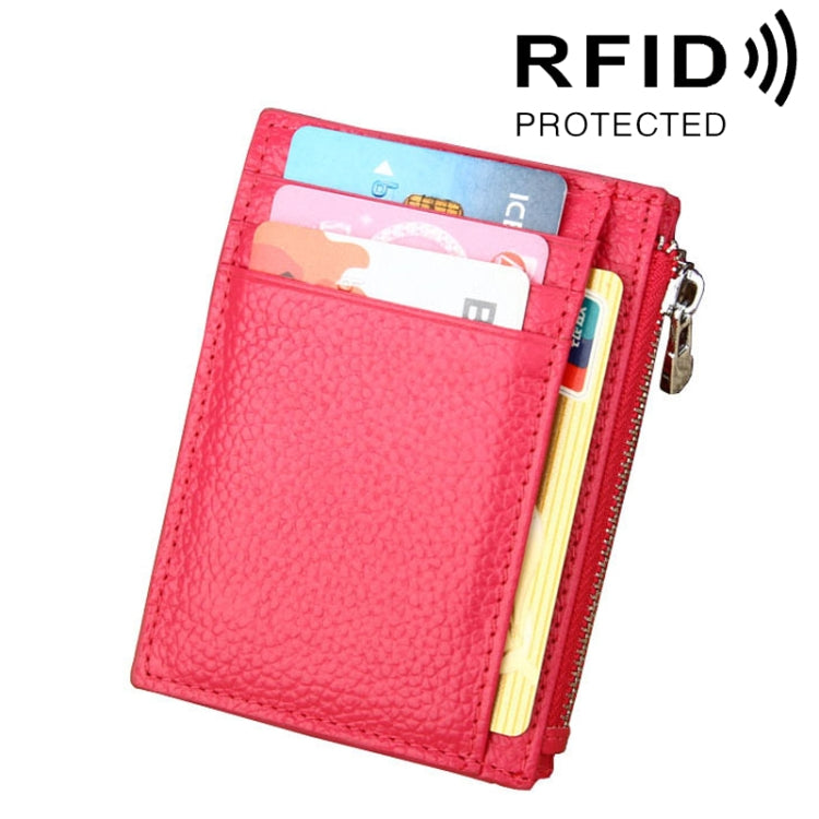 Cowhide Leather Solid Color Zipper Card Holder Wallet RFID Blocking Coin Purse Card Bag Protect Case, Size: 11*8*1.5cm