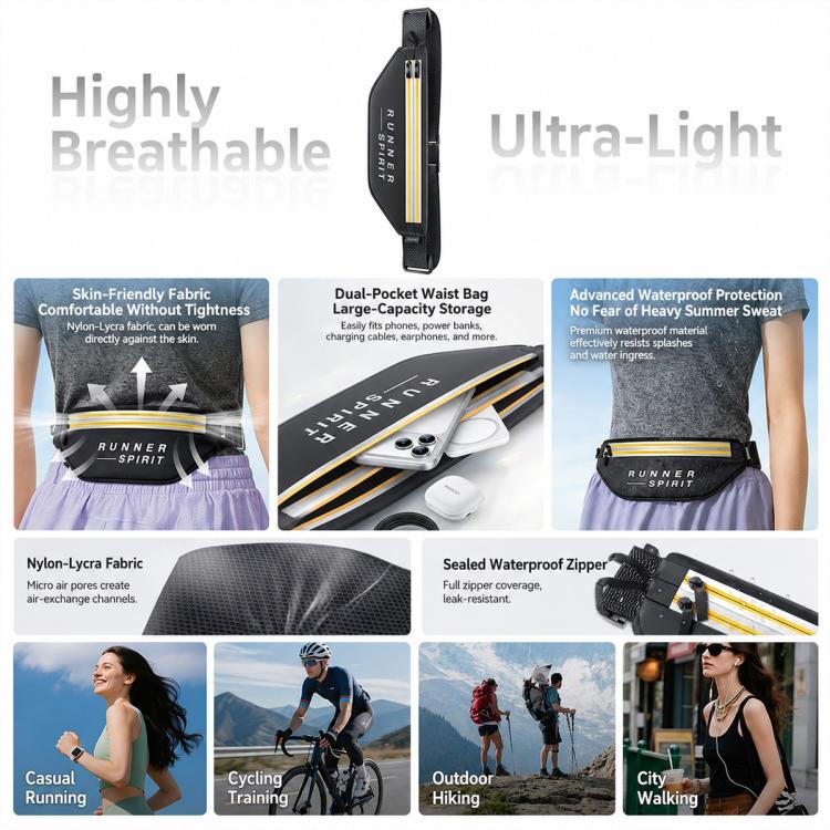 Yesido WB67 Double Zip Running Waist Bag IPX6 Waterproof Reflective Large Capacity Pouch for Sports