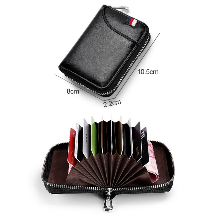 KB155 Antimagnetic RFID Zipper Leather Large-capacity Cards Holder Wallet