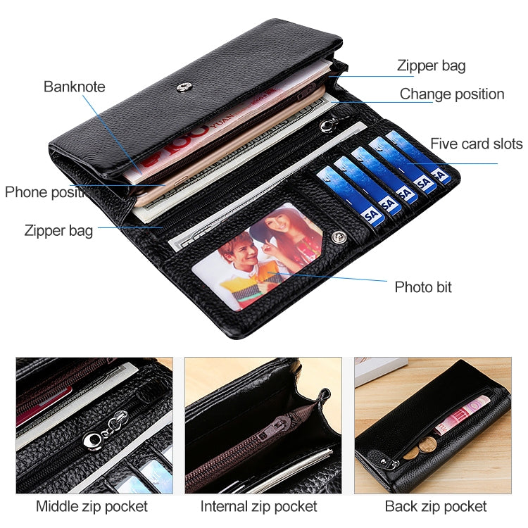 3591C Multi-function Litchi Texture Leather Wallet Large-capacity Purse