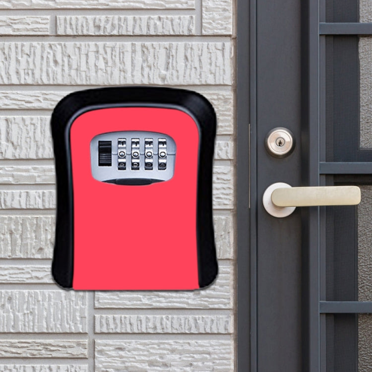 Password Lock Metal Storage Box Door Security Box Wall Cabinet Key Safety Box(Red)