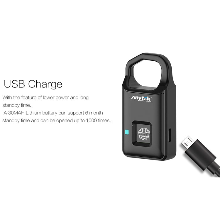 Anytek P4 3.7V Micro USB Charging Semiconductor Fingerprint Sensing Small Padlock, P4
