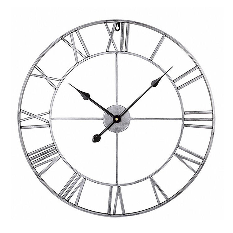 60cm Retro Living Room Iron Round Roman Numeral Mute Decorative Wall Clock (White), 50cm