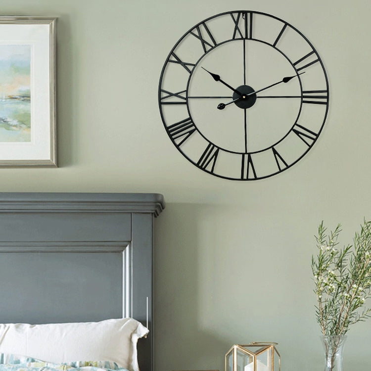 60cm Retro Living Room Iron Round Roman Numeral Mute Decorative Wall Clock (White), 50cm