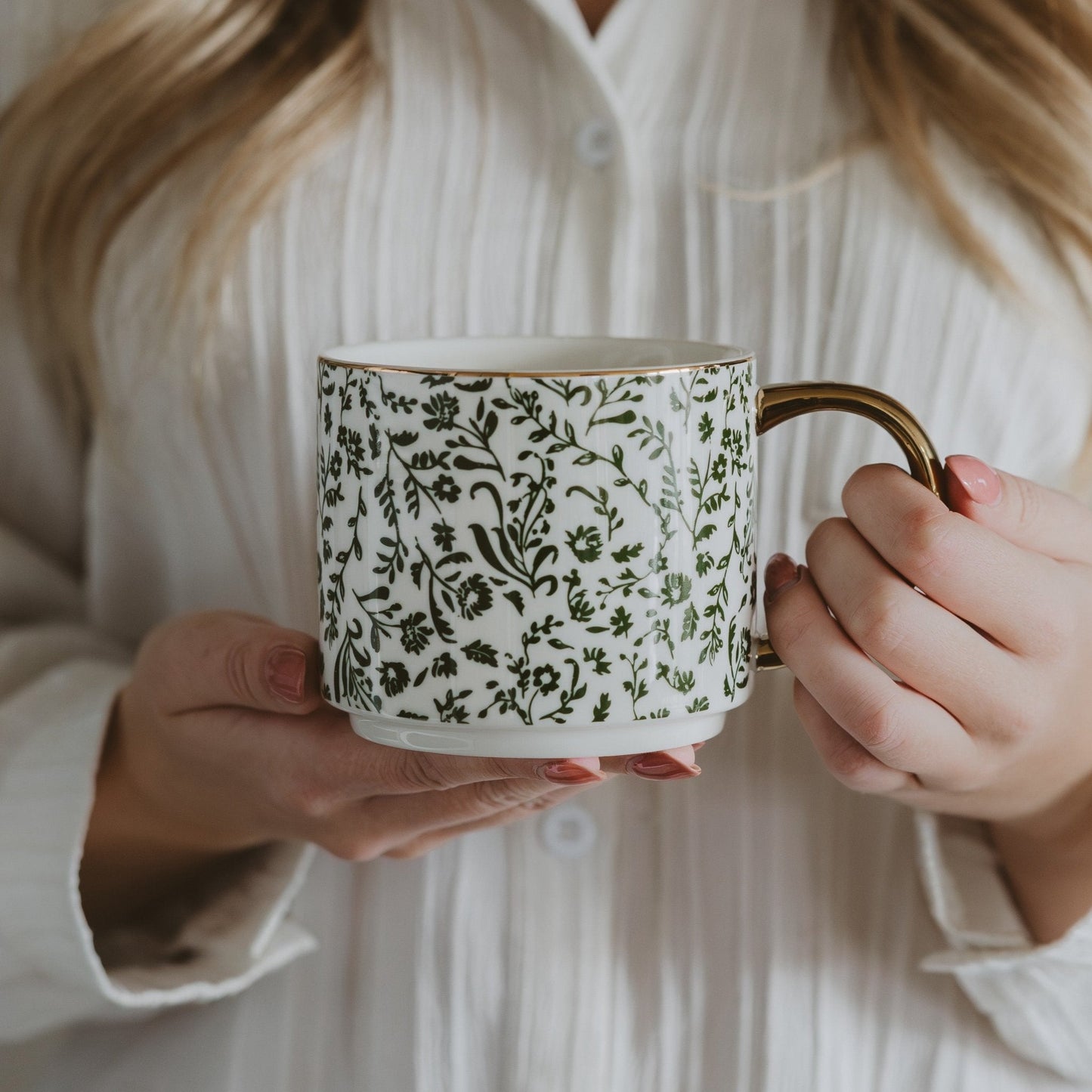 Green Ditsy Floral 14 oz Coffee Mug