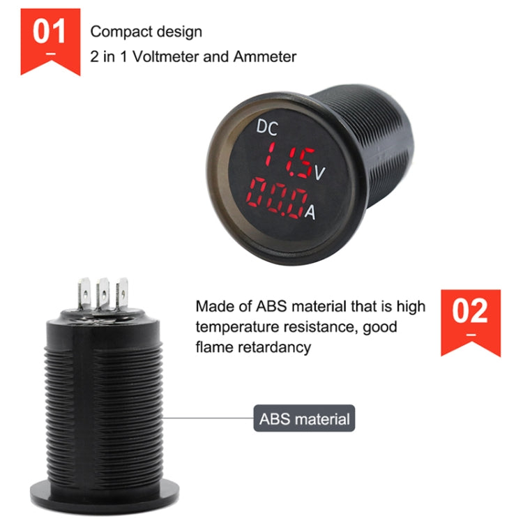 B3613  IP67 Waterproof Car Modification 4.5-30V Voltmeter + Ammeter, B3613