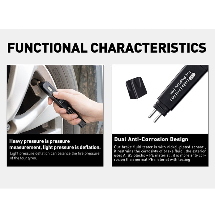 Car 2 in 1 Diagnostic Tool Brake Fluid Liquid Tire Pressure Tester, 2 in 1 Diagnostic Tool
