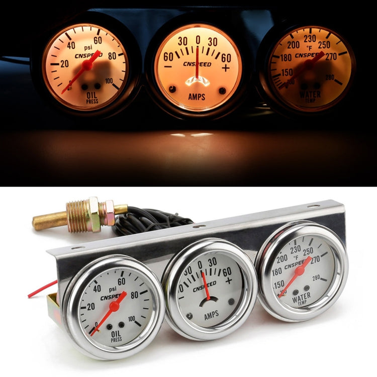 52mm 12V Universal Car Modified Triple Meter 3 in 1 Gauge Oil Press Gauge + Water Temperature Gauge + Ammeter, with Sensor, Car Modified Triple Meter 01