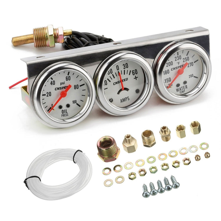 52mm 12V Universal Car Modified Triple Meter 3 in 1 Gauge Oil Press Gauge + Water Temperature Gauge + Ammeter, with Sensor, Car Modified Triple Meter 01