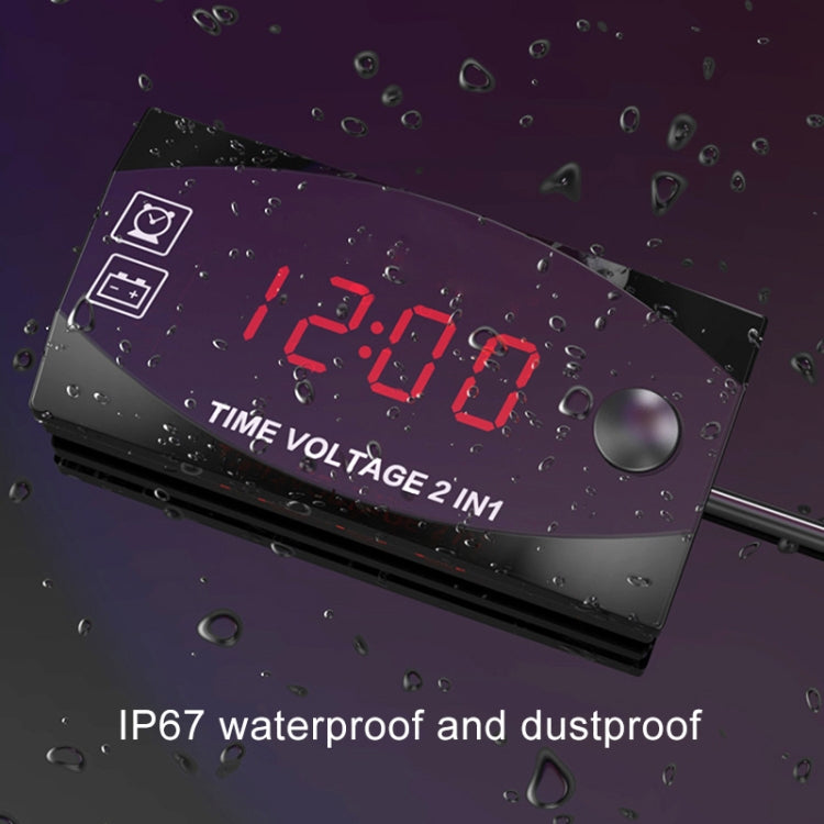 Motorcycle Multi-functional 2 in 1 Digital Display Voltmeter + Electronic Clock, 6-30V IP67