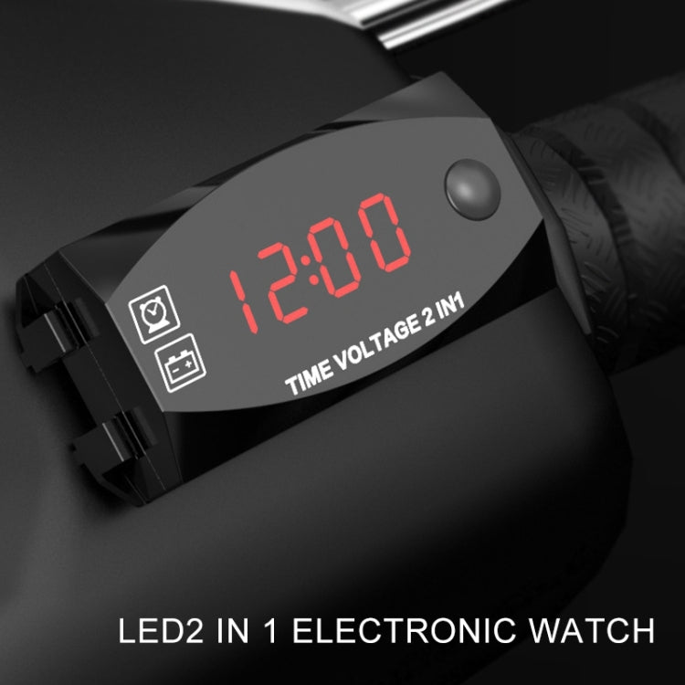 Motorcycle Multi-functional 2 in 1 Digital Display Voltmeter + Electronic Clock, 6-30V IP67