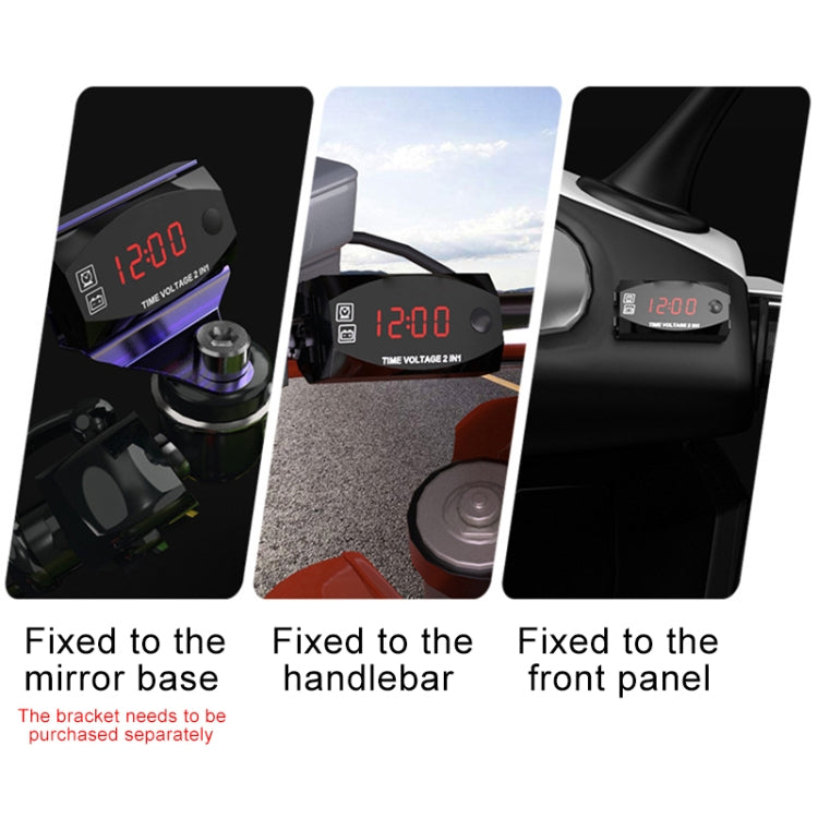 Motorcycle Multi-functional 2 in 1 Digital Display Voltmeter + Electronic Clock, 6-30V IP67