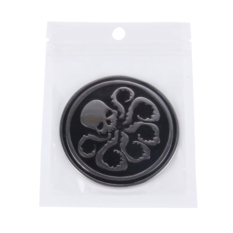 Skull Pattern Circular Shape Shining Metal Car Free Sticker, Skull 4, Circular Skull