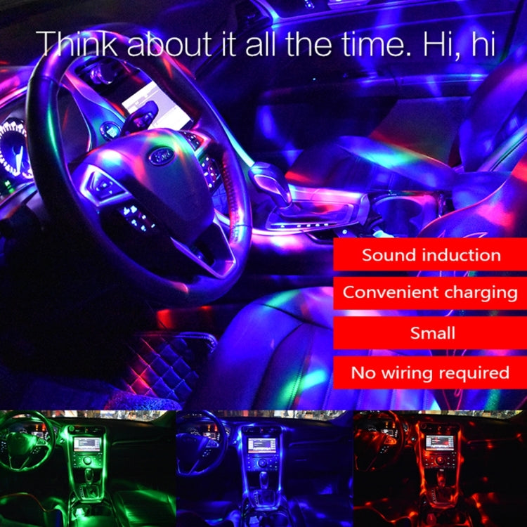 D33 5W USB Charging RGB Car Decoration Portable DJ Light Sound Activated Rotating Strobe Effect Atmosphere Light Star Music Light Lamp, DC 5V, D33