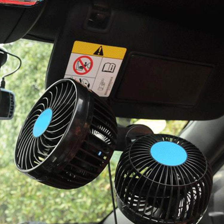 HUXIN HX-T605 7W 360 Degree Adjustable Rotation Clip Two Head Low Noise Mini Electric Car Fan with Gear Switch, DC12V, HX-T605