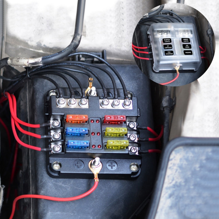 Independent Positive and Negative 1 in 6 Out 6 Way Circuit Blade Fuse Box Fuse Holder Kits with LED Warning Indicator for Auto Car Truck Boat, 1 in 6 Out