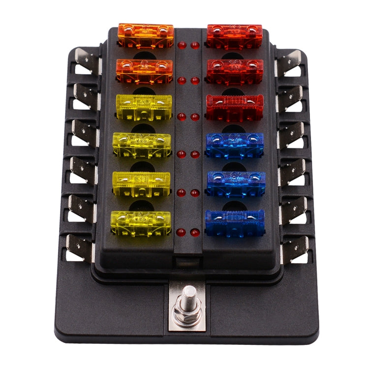 1 in 12 Out Fuse Box PC Terminal Block Fuse Holder Kits with LED Warning Indicator for Auto Car Truck Boat, 1 in 12 Out (PC Terminal Block)
