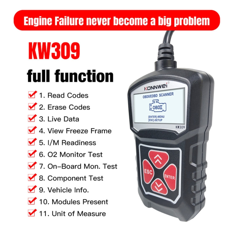 KONNWEI KW309 V309 V310 MS309 Code Reader OBD2 Scanner Diagnostic Tool, KW309