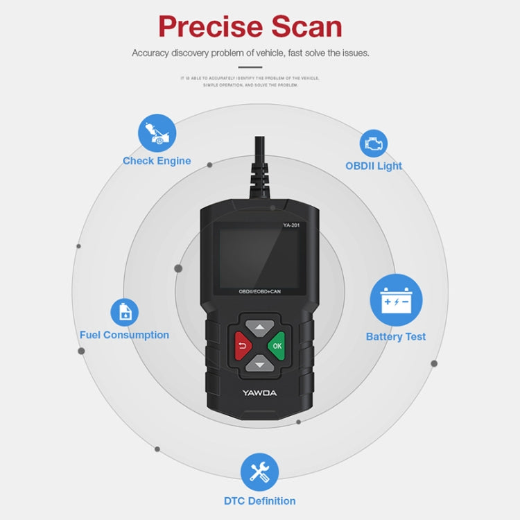 YA201 Car Mini Code Reader OBD2 Fault Detector Diagnostic Tool, YA201