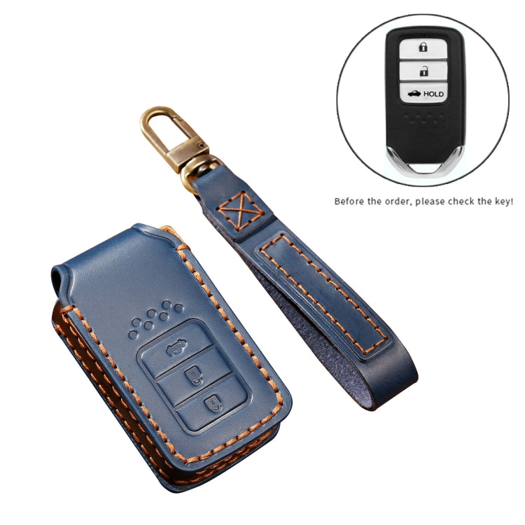 Hallmo Car Cowhide Leather Key Protective Cover Key Case for Honda Civic / Accord 3-button Tail Box, For Honda Civic / Accord 3-button Tail Box