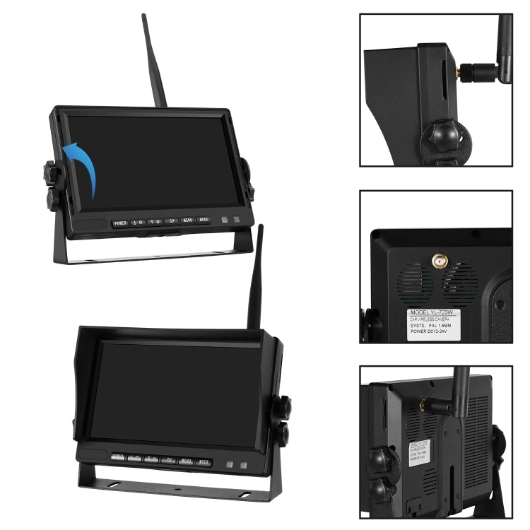 7 inch Car Digital Wireless Rear-view Split-screen Monitor Four Record, Four Record