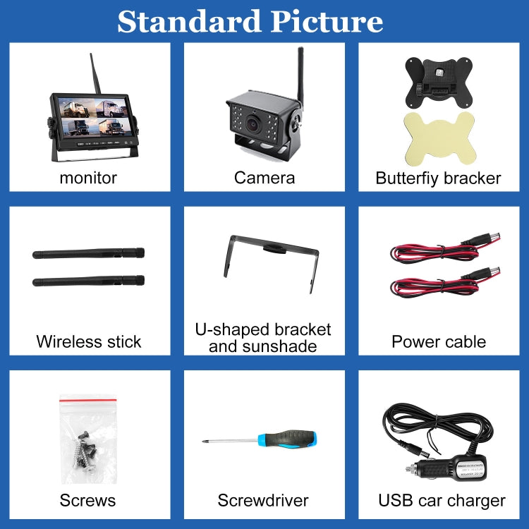7 inch Car Digital Wireless Rear-view Split-screen Monitor Four Record, Four Record