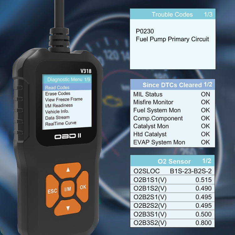 V318 Car OBD2 Color Screen Diagnostic Tool Code Reader, V318
