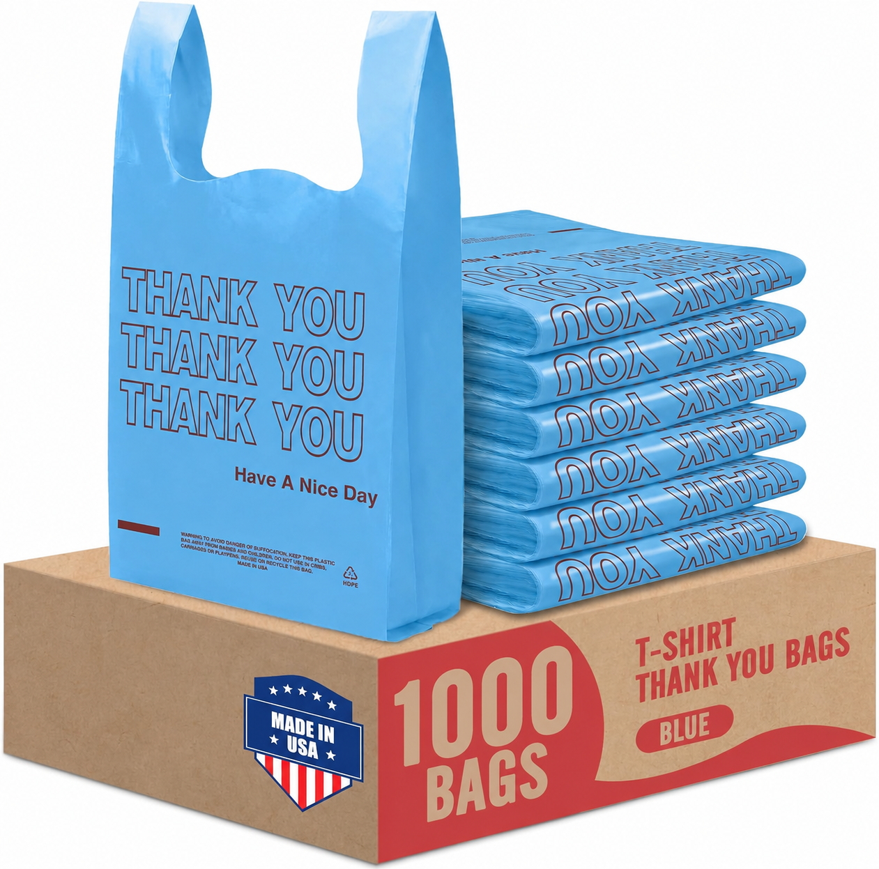 11.5x6.5x21“  0.47mil Thank You Plastic Bags 1000 Count Wholesale