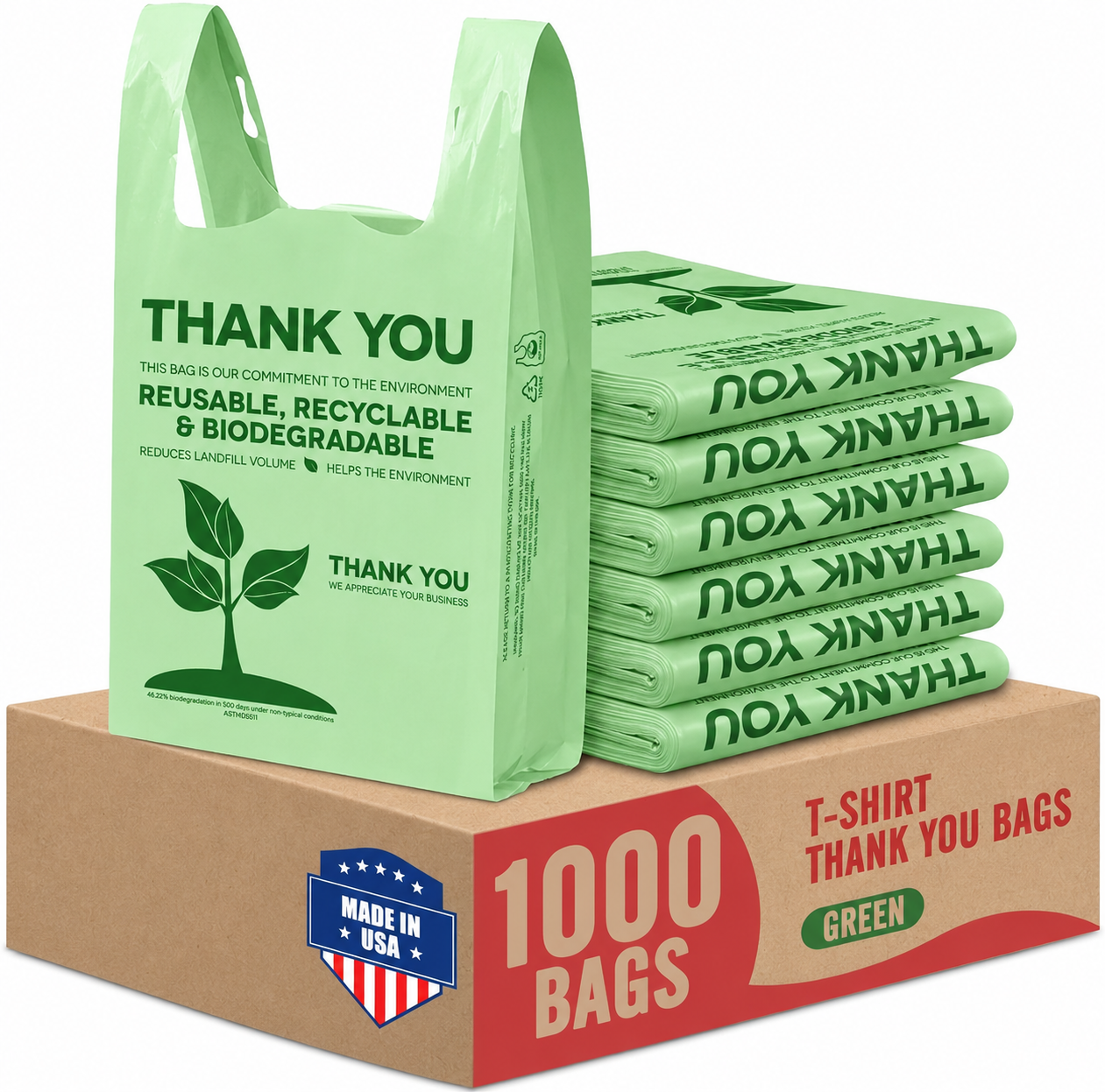 11.5x6.5x21“  0.47mil Thank You Plastic Bags 1000 Count Wholesale