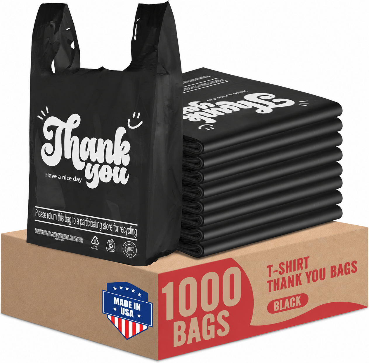 11.5 x 6.5 x 21“  0.47mil Thank You Plastic Bags 1000 Count