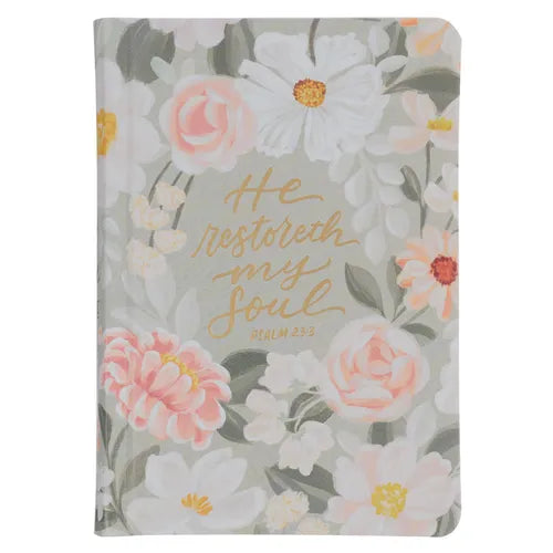 KJV Bible Compact Faux Leather, Gray Floral Printed Ps. 23:3