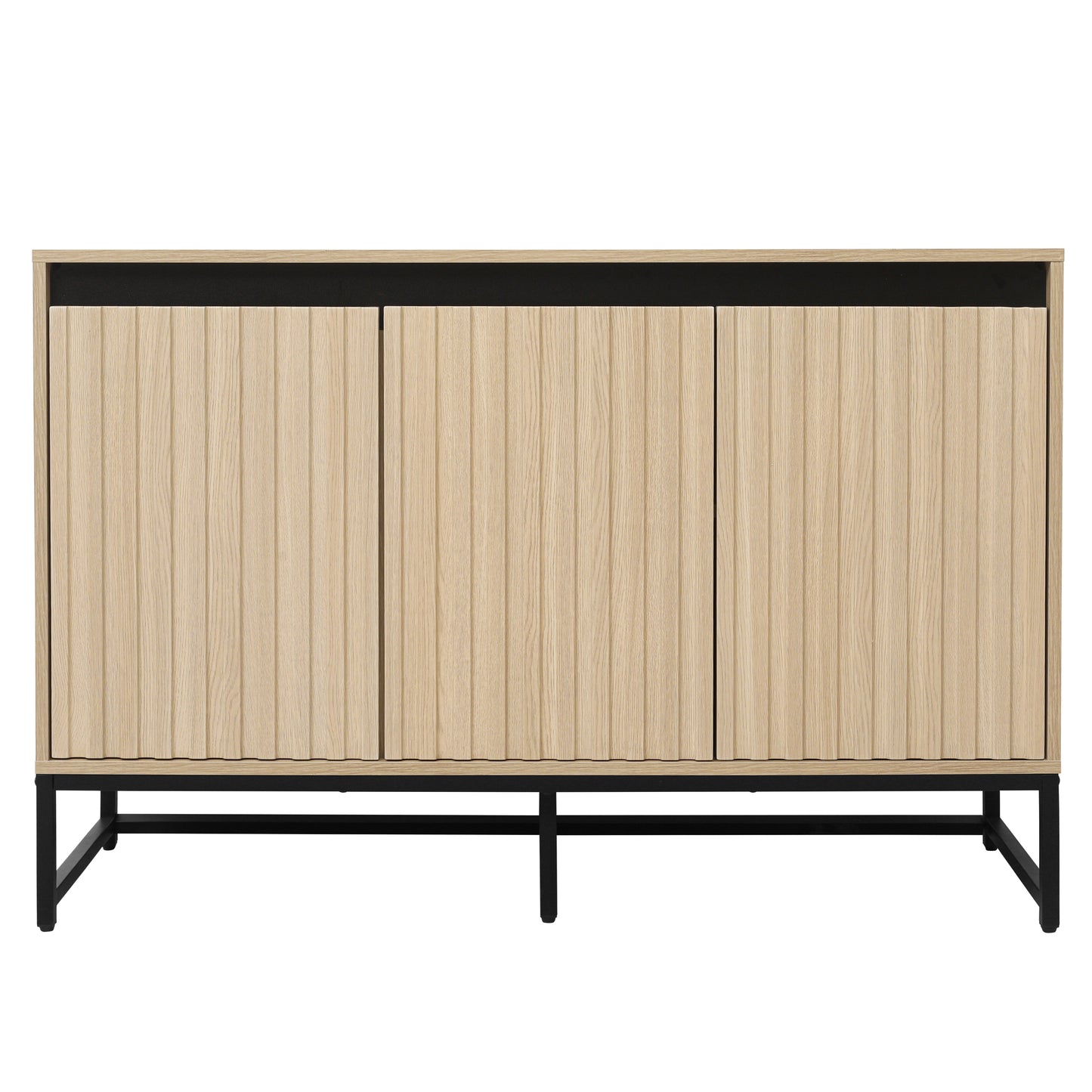 Engraved 3-door side panel with LED, self-service cabinet storage cabinet, modern coffee bar cabinet with adjustable shelf