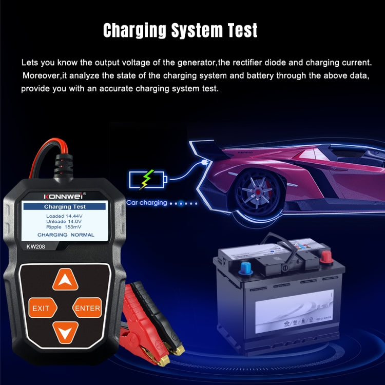 KONNWEI KW208 Car TFT Color Screen Battery Tester Support 8 Languages, KW208
